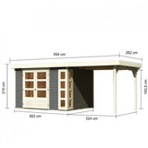 Abri de jardin en bois massif gris terre 7,43m² Kerko 5 avec appentis 240cm – Karibu Ma boutique